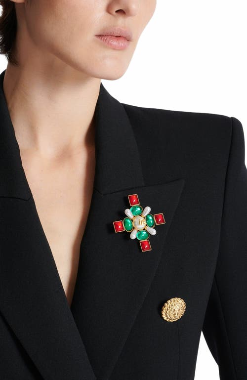 Balmain Baroque Bead And Crystal Brooch In Multi