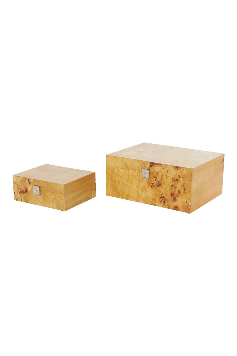 Wood Set of 2 Decorative Boxes, Main, color, BROWN