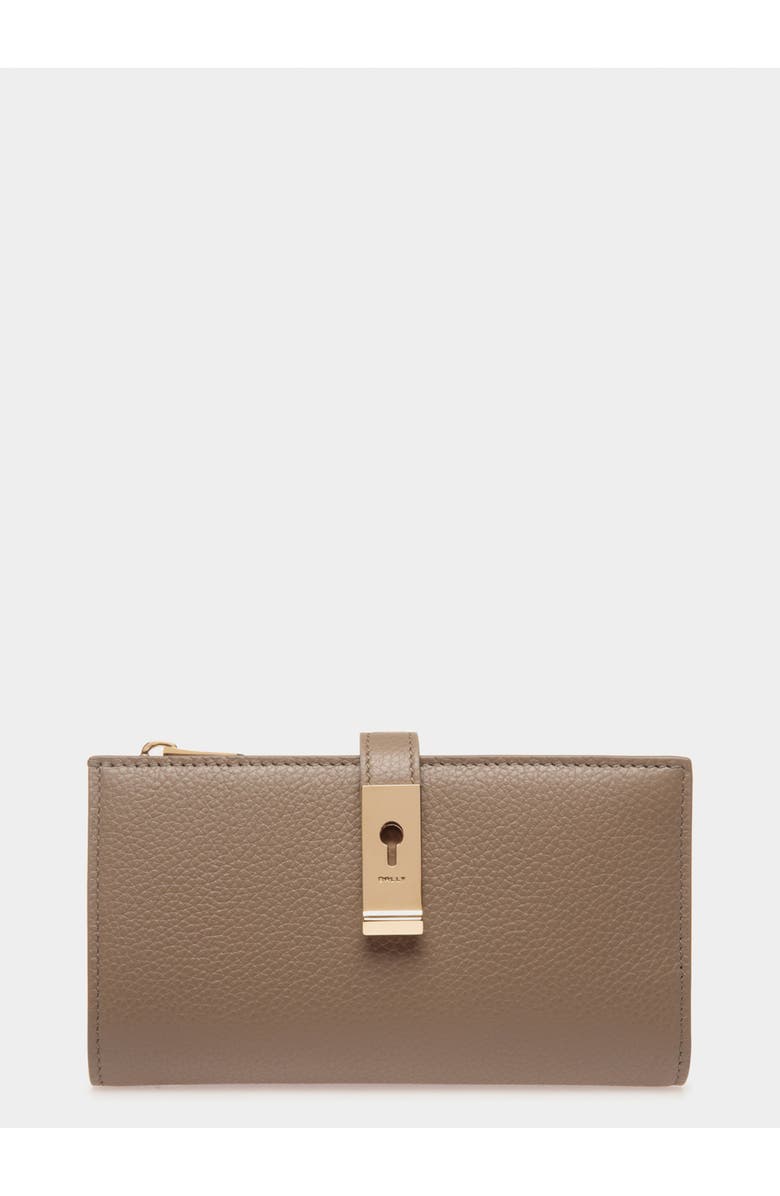 Bally Lock Me Long Wallet in Grained Leather, Main, color, Brown