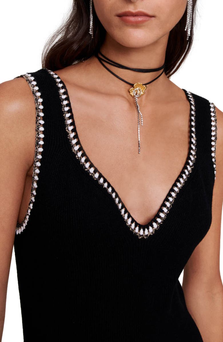 maje Rimo Contrast Trim Ribbed Sweater Dress, Alternate, color, 