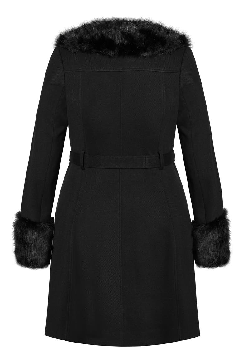 Blushing Belle Twill Coat with Faux Fur Collar, Alternate, color, BLACK