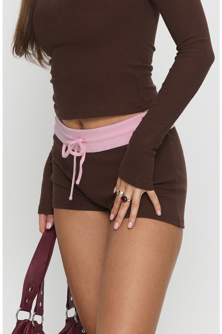 Baseline Ribbed Stretch Cotton Micro Shorts, Alternate, color, BROWN / PINK