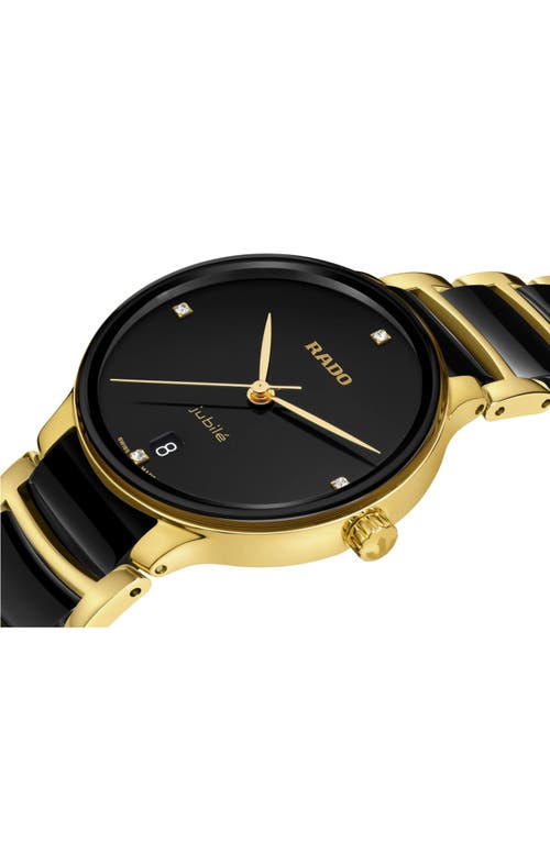 Rado Unisex Swiss Centrix Diamond (1/20 Ct. T.w.) Black Ceramic & Gold Pvd Bracelet Watch 40mm In Black
