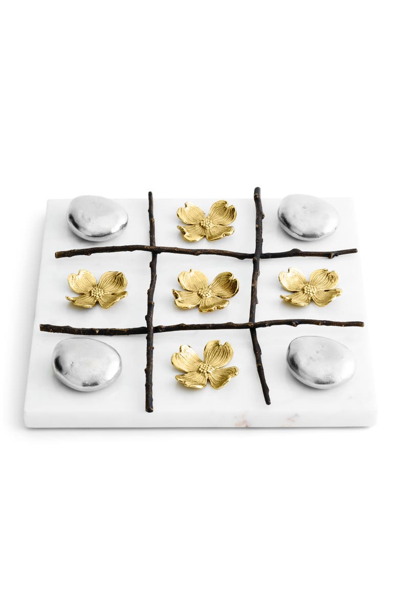 Michael Aram Dogwood Tic-Tac-Toe Set, Main, color, White/ Gold/ Silver