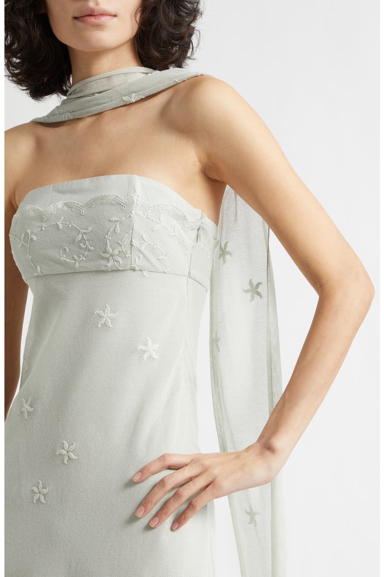 Strapless Silk & Tulle Scarf Dress, Alternate, color, SEAFOAM