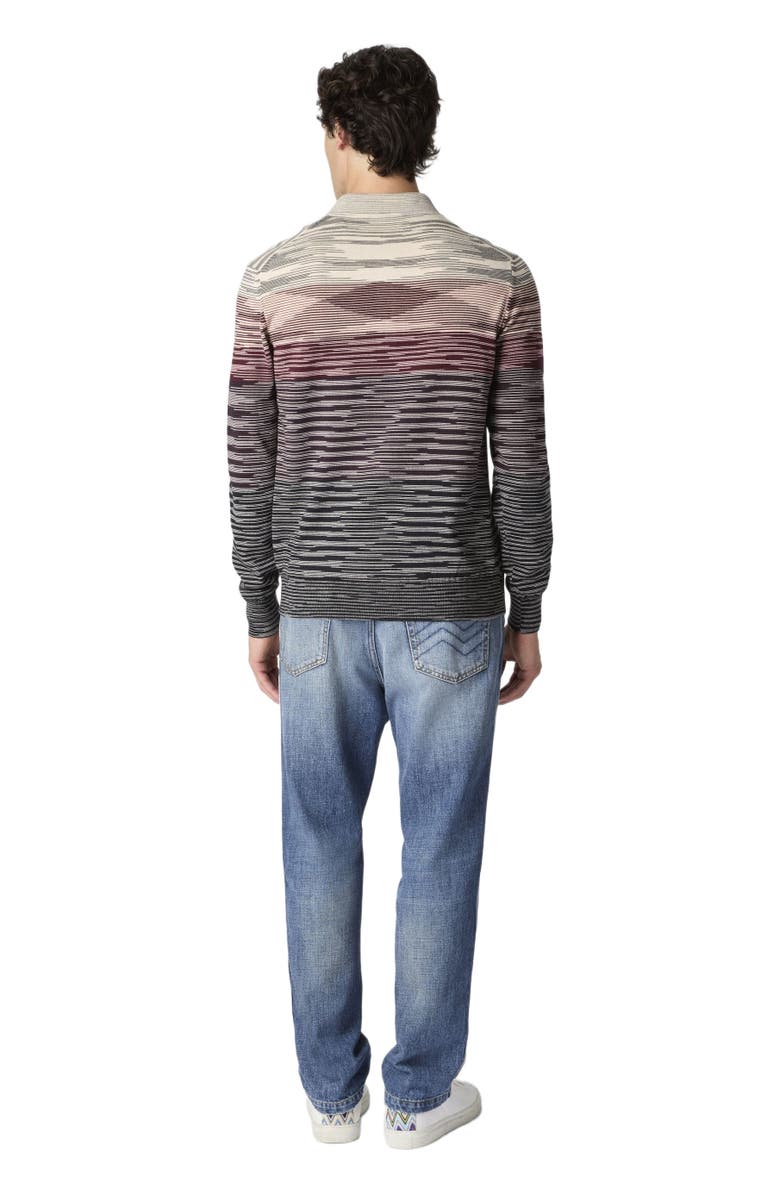 Missoni Long Sleeve Polo In Pure Wool With Flame Pattern, Alternate, color, Beige & Burgundy