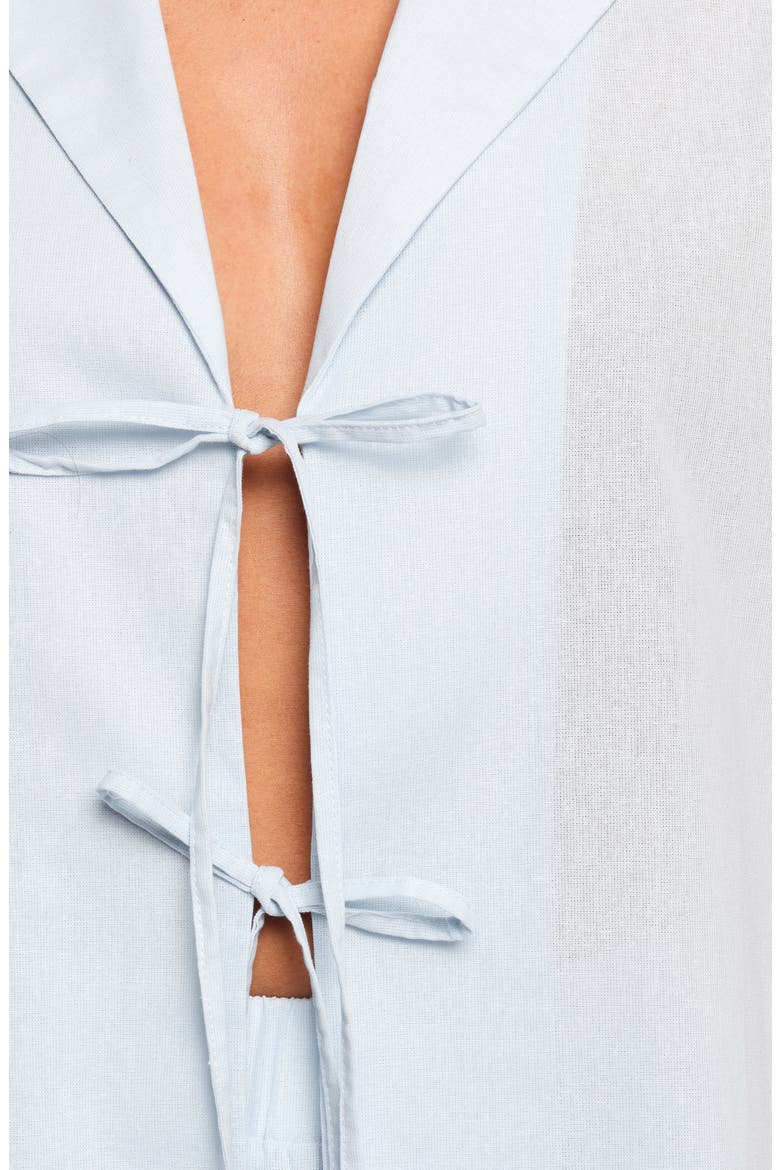 Aaliyah Cotton & Linen Tie Front Top, Alternate, color, PALE BLUE