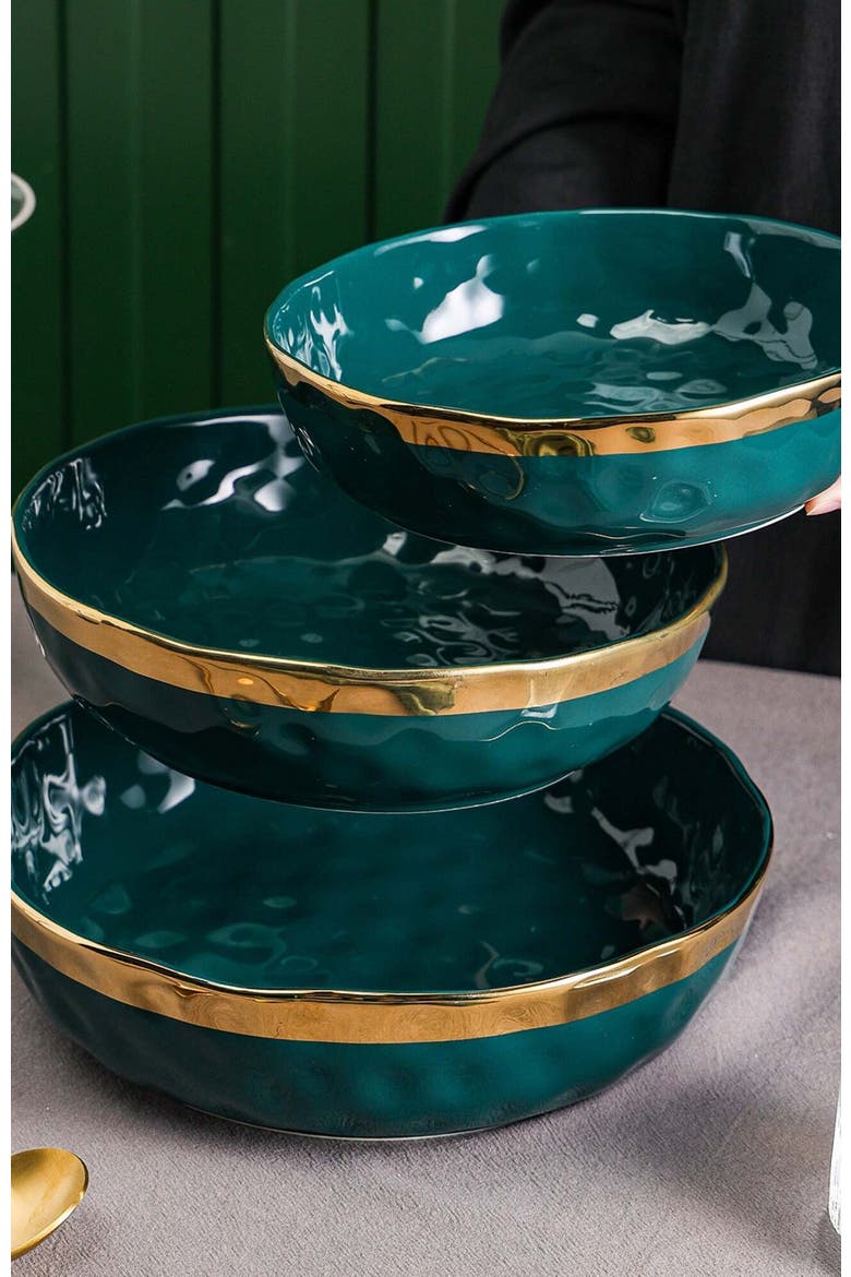 Florian Porcelain 3-Piece Serving Shallow Bowl Set, Alternate, color, Green