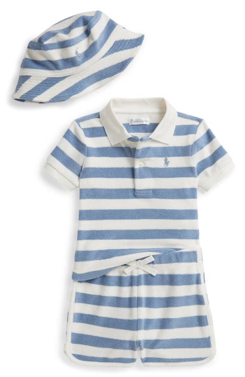 Stripe Terry Polo, Shorts & Hat Set (Baby)