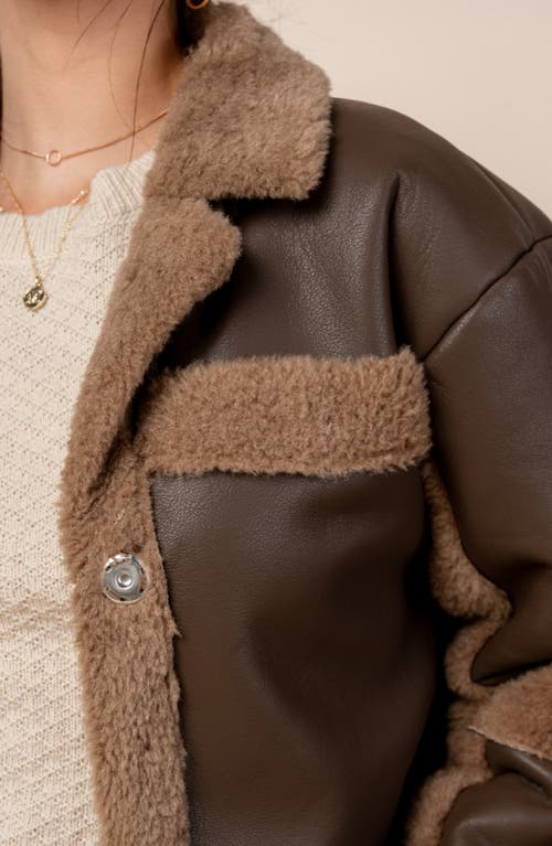 Beivy Faux Fur Trim Faux Leather Jacket In Brown