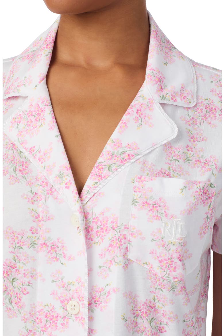 Short Sleeve Cotton Blend Crop Pajamas, Alternate, color, PINK FLORAL