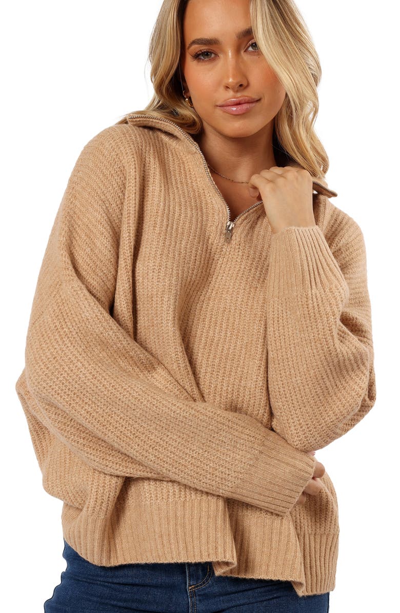 Petal & Pup Miranda Half Zip Rib Sweater, Alternate, color, Beige