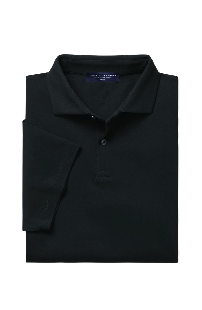 Charles Tyrwhitt Short Sleeve Cotton Stretch Smart Pique Polo, Alternate, color, Black