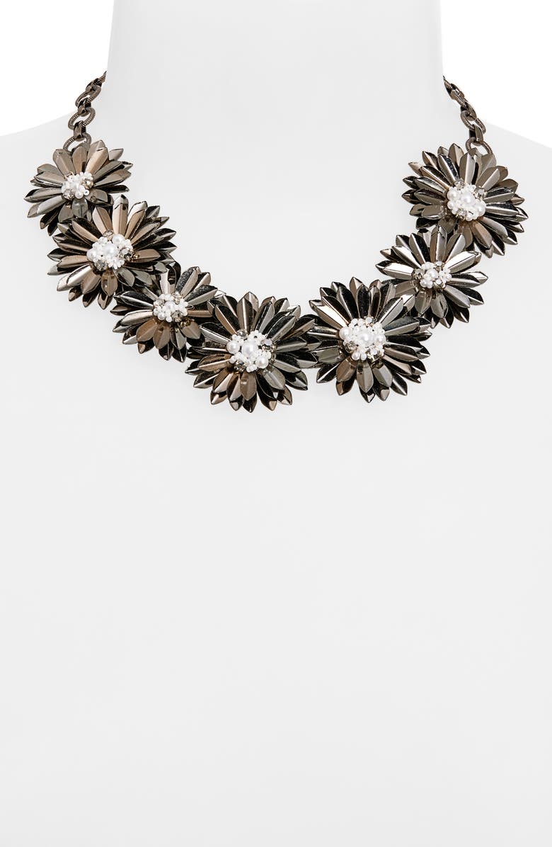 Deepa Gurnani Erena Flower Statement Necklace, Alternate, color, Gunmetal