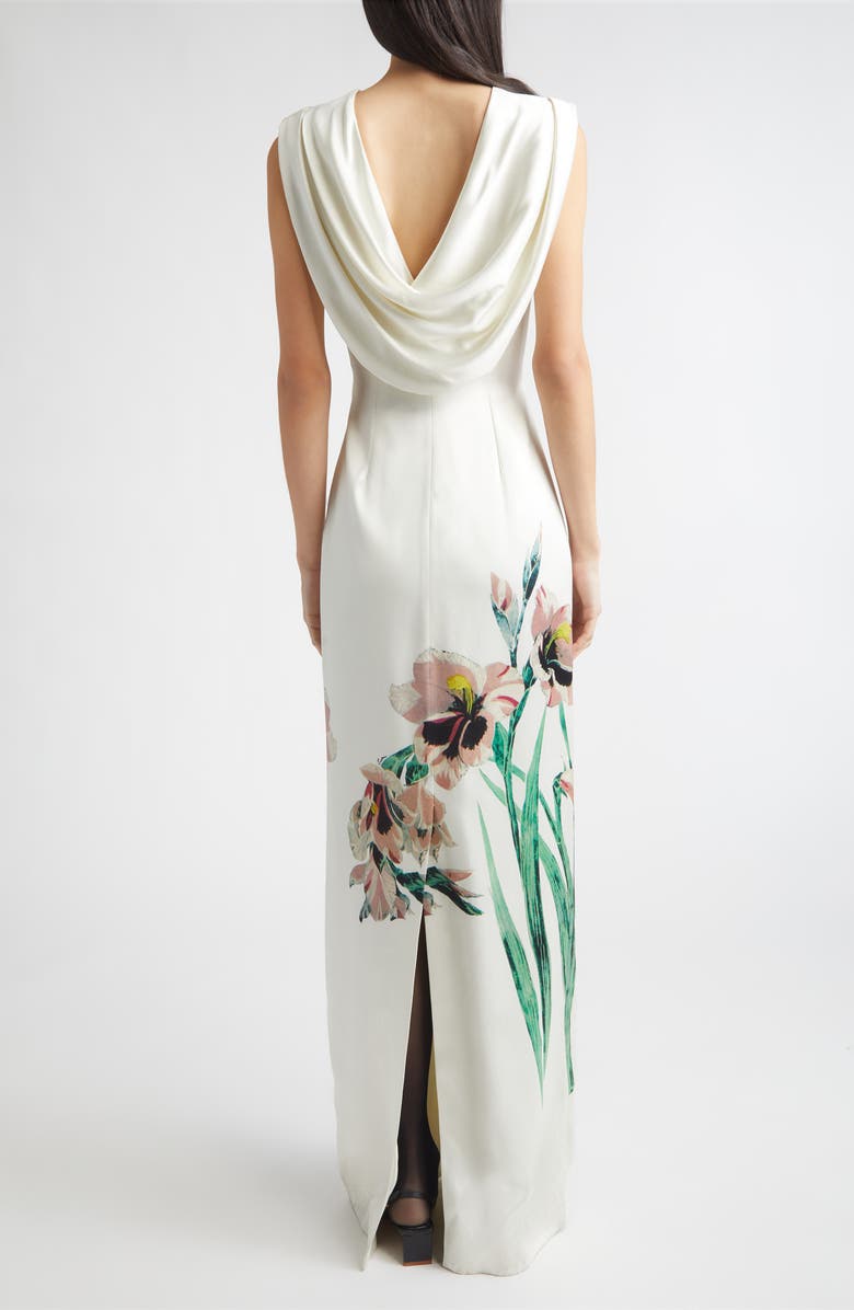 Erdem Floral Drape Back Duchesse Satin Gown, Alternate, color, Mirrored Orchid Ivory