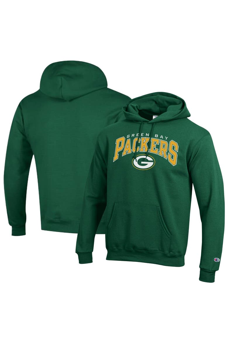 Men's Champion Green Green Bay Packers Powerblend Arch over Logo Hoodie, Main, color, Green