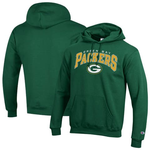 Men's Champion Green Green Bay Packers Powerblend Arch over Logo Hoodie