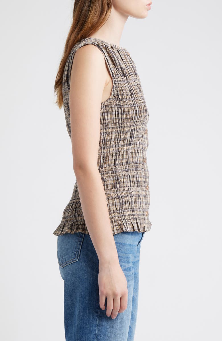 NEXT Smocked Gingham Cotton Button-Up Shirt, Alternate, color, Neutral