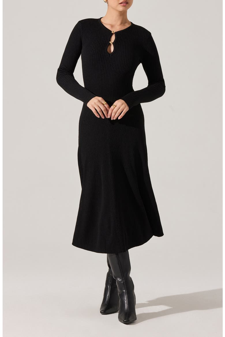 Fallyn Rib Long Sleeve Sweater Dress, Main, color, BLACK