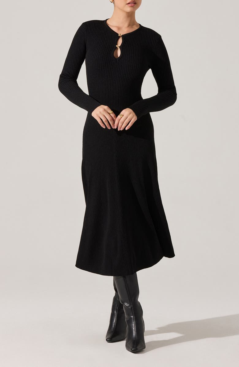 ASTR the Label Fallyn Rib Long Sleeve Sweater Dress, Main, color, Black