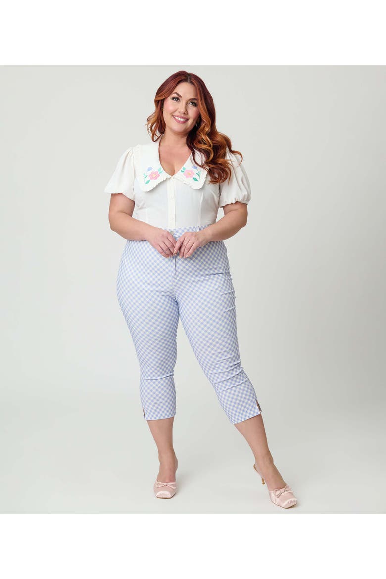 Plus Size Short Sleeve Oversized Collar Blouse, Main, color, White W/Floral Embroidery