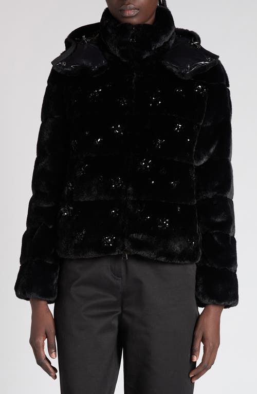 Moncler Andronne Embellished Faux Fur Down Jacket In Black