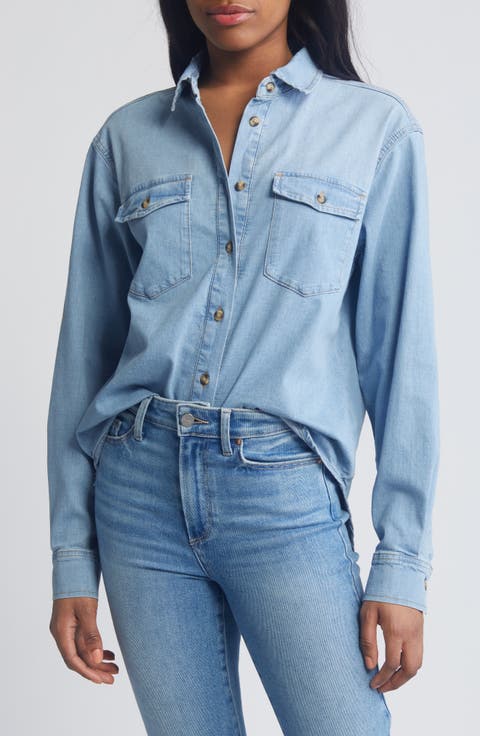 Denim Button-Up Shirt (Regular & Plus)