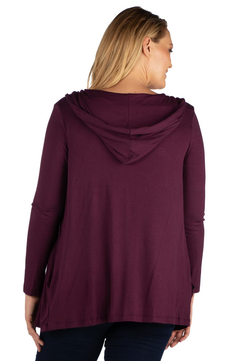 Plus Size Open Front Lightweight Hooded  Cardigan, Alternate, color, Plum