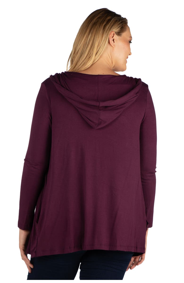24seven Comfort Apparel Plus Size Open Front Lightweight Hooded  Cardigan, Alternate, color, Plum