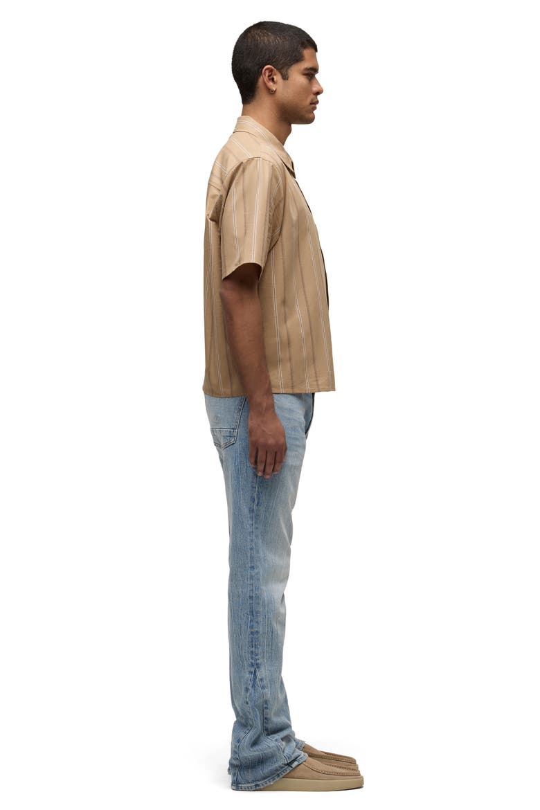 Rex Short Sleeve Cotton Button-Up Shirt, Alternate, color, CAMEL STRIPE