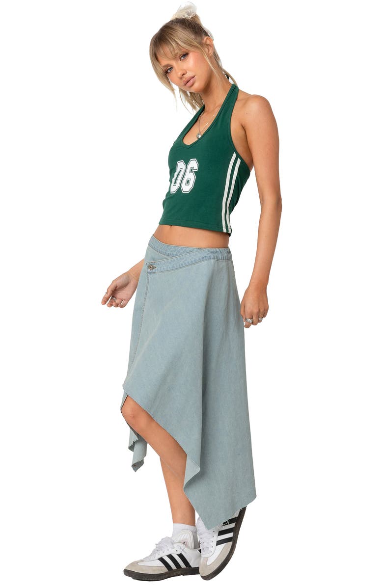 EDIKTED Varsity Crop Graphic Halter Top, Alternate, color,