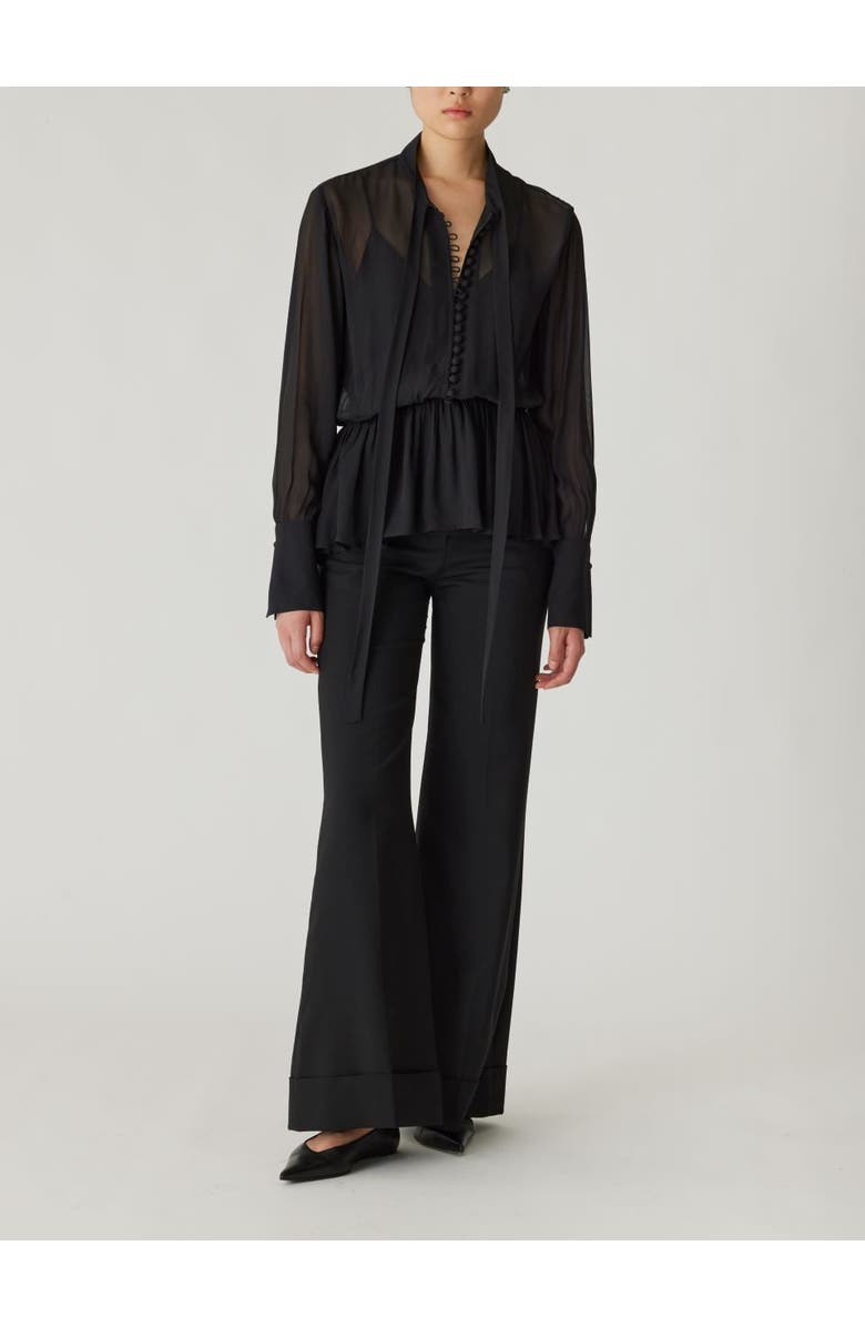 Rebecca Taylor Covered Button Tie Front Blouse, Main, color, Black