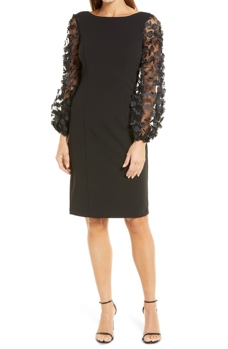 Eliza J Floral Balloon Long Sleeve Sheath Dress, Main, color,