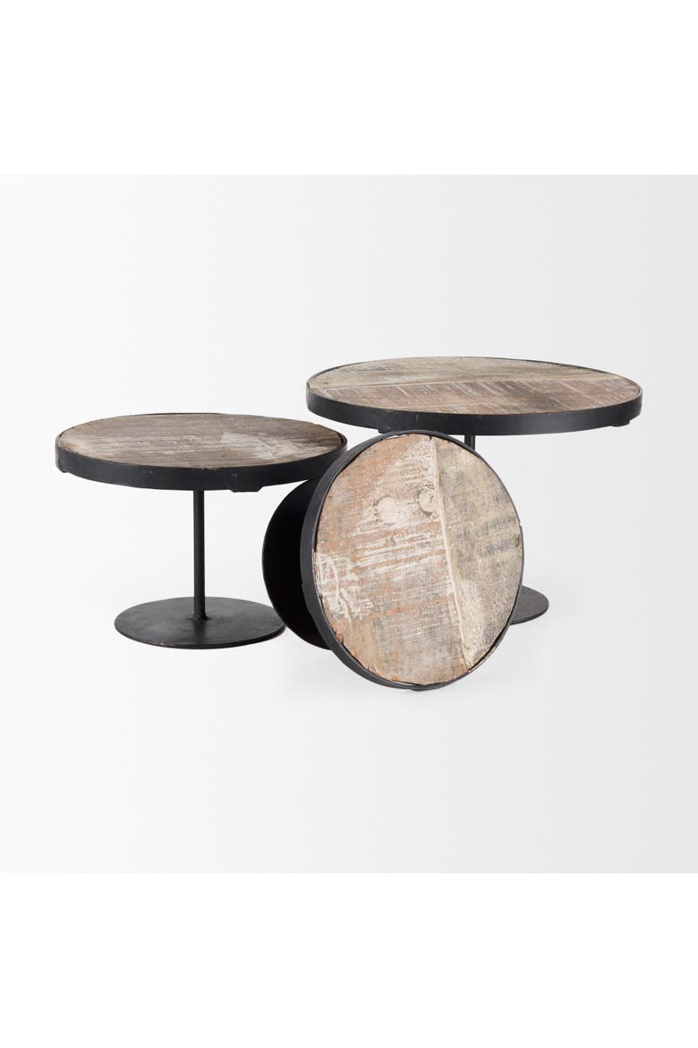 Lorenz Wood with Metal Base Round Decorative Stands, Alternate, color, Black
