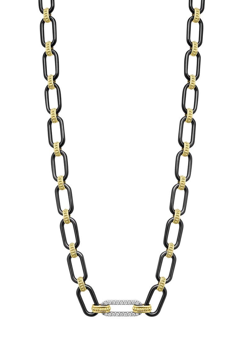 Signature Caviar Black Ceramic Link & Diamond Necklace, Main, color, BLACK