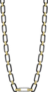 LAGOS Signature Caviar Black Ceramic Link & Diamond Necklace