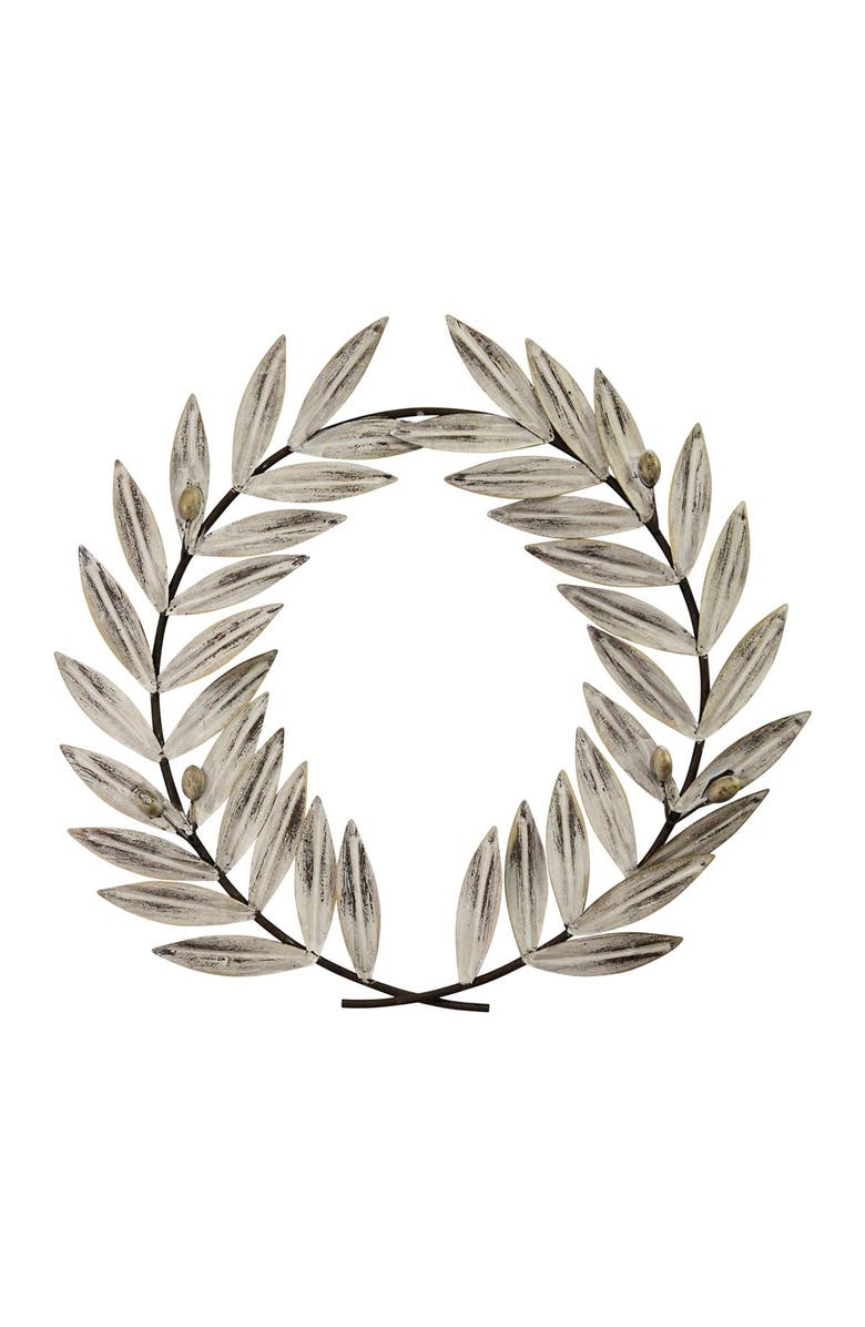 STRATTON HOME DECOR Distressed White Metal Wreath Wall Decor, Main, color, 