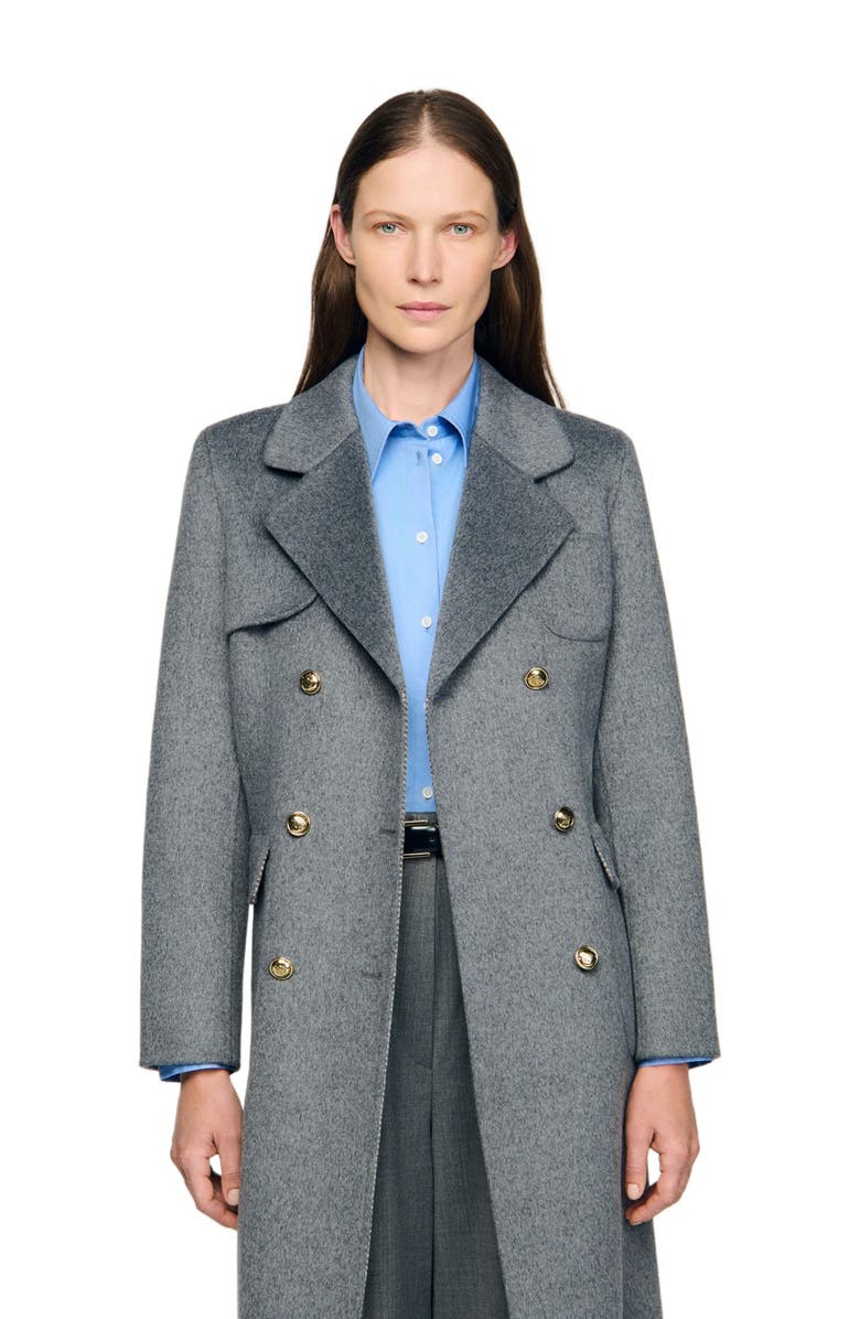 SANDRO Double-faced check coat, Alternate, color, Grey