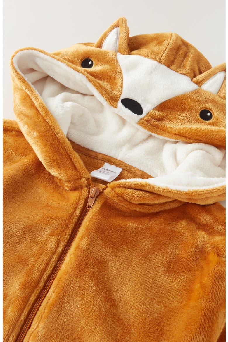Kids' Hooded Fleece Sleeper Romper, Alternate, color, IVORY- BROWN DEER