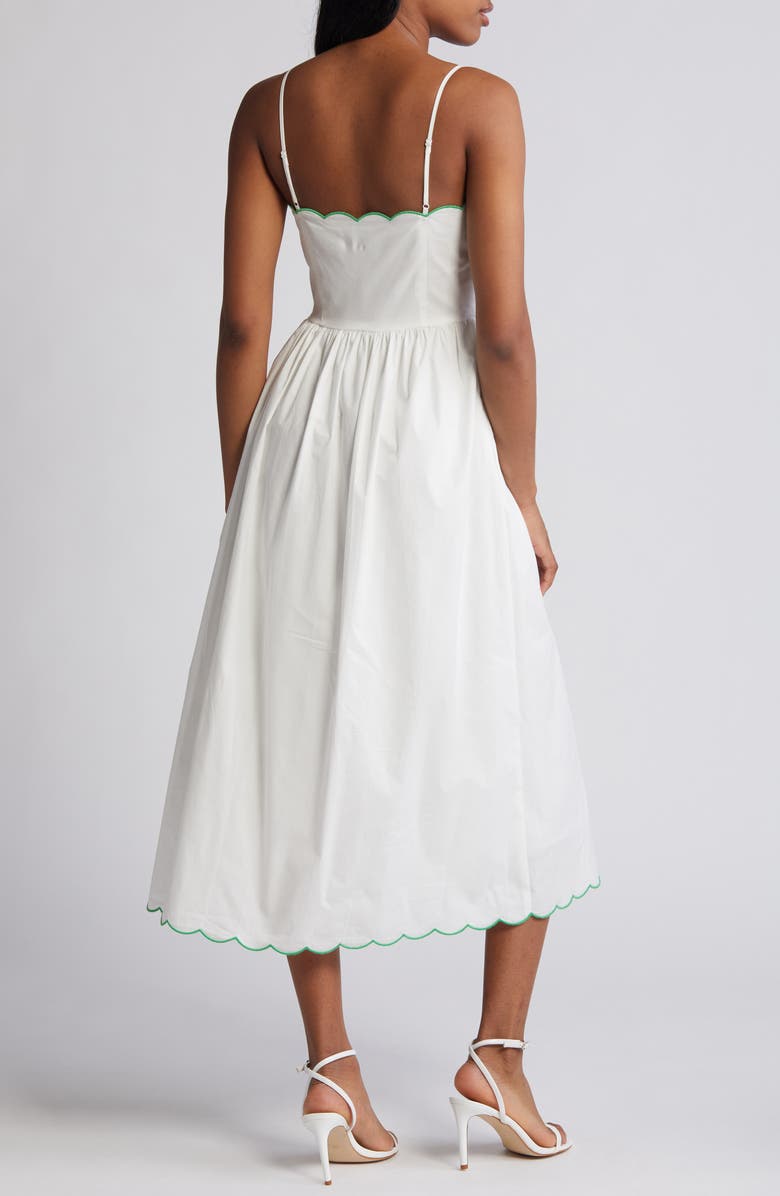 Charles Henry Scallop Stretch Poplin Midi Sundress, Alternate, color,