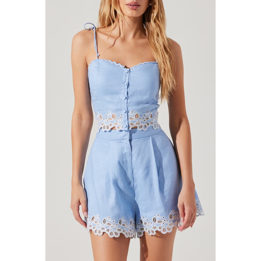 Astr Womens Kiya Eyelet Trim Crop Top Kiya Eyelet Trim Shorts In Blue