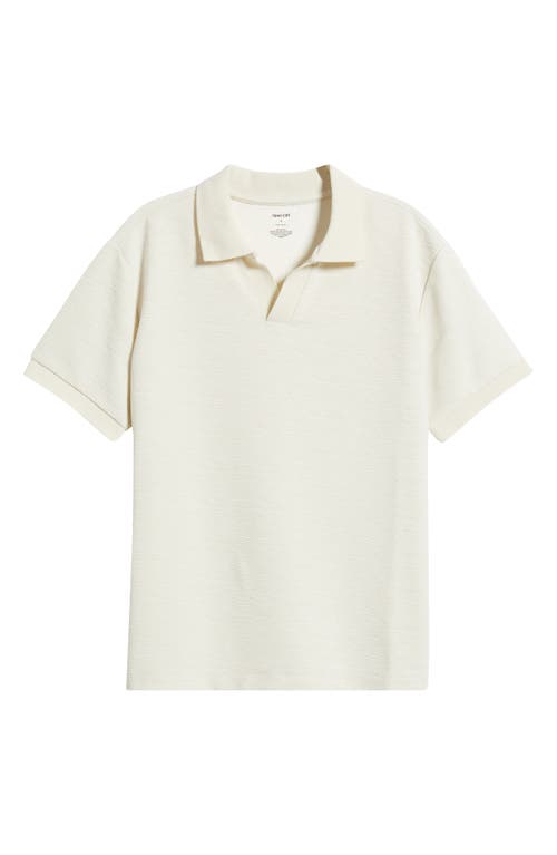 Open Edit Wave Texture Johnny Collar Polo In White