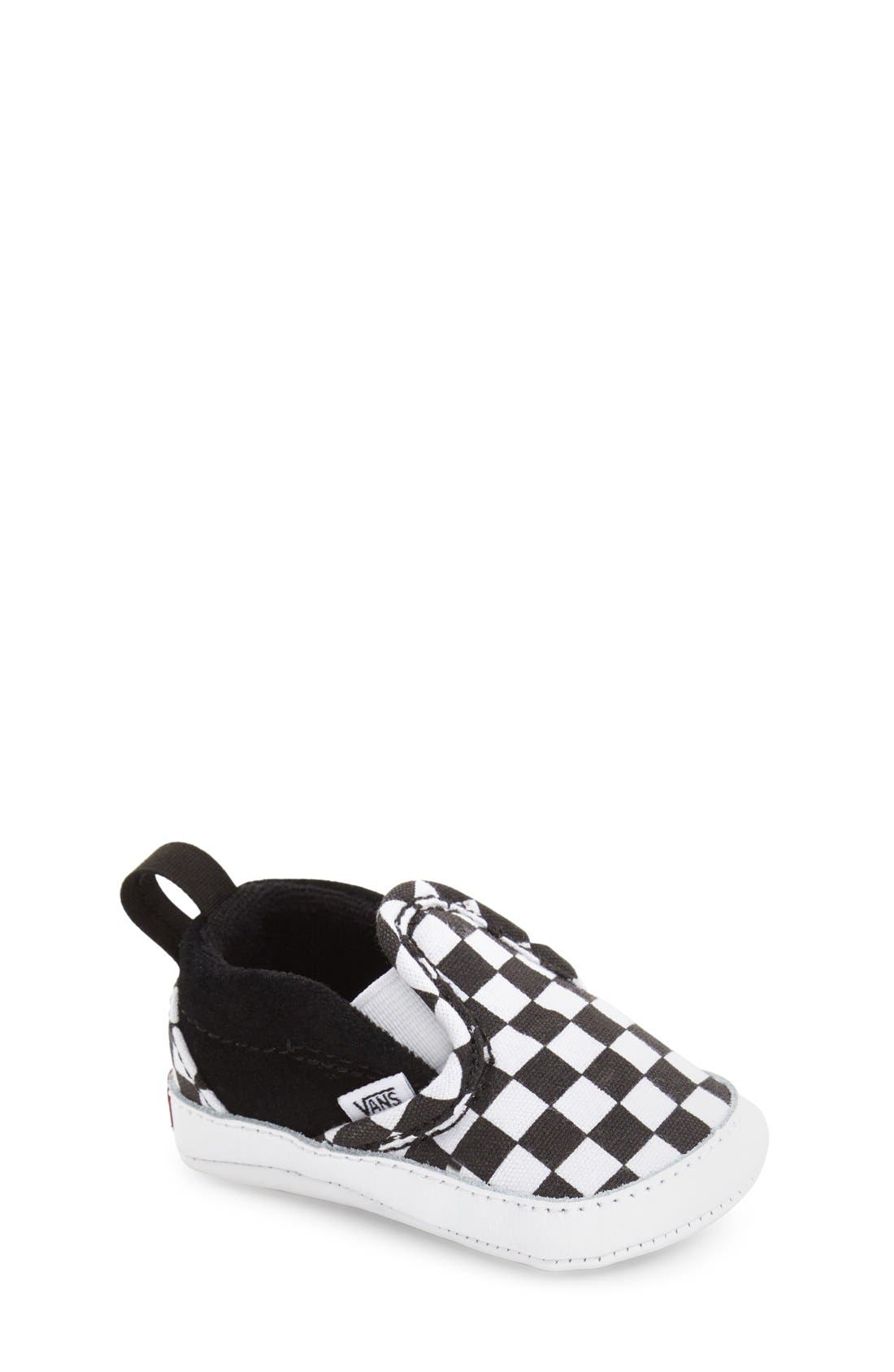 Slip-On Crib Shoe, Main, color, CHECKER BLACK TRUE WHITE