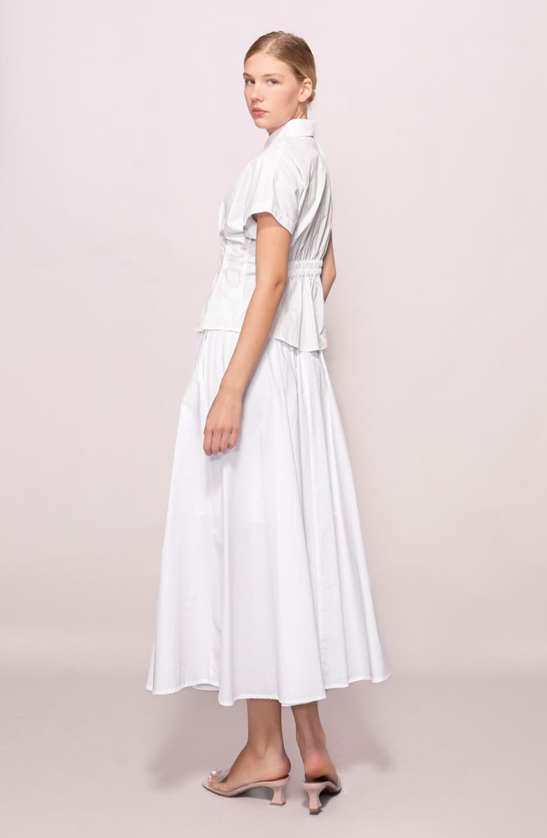 MELLODAY Godet Short Sleeve Button-Up Shirt, Alternate, color, White