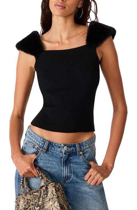 Madelyn Faux Fur Trim Sweater Top