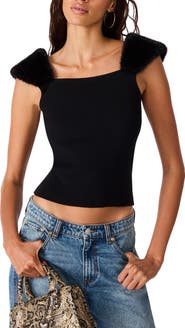 Steve Madden Madelyn Faux Fur Trim Sweater Top