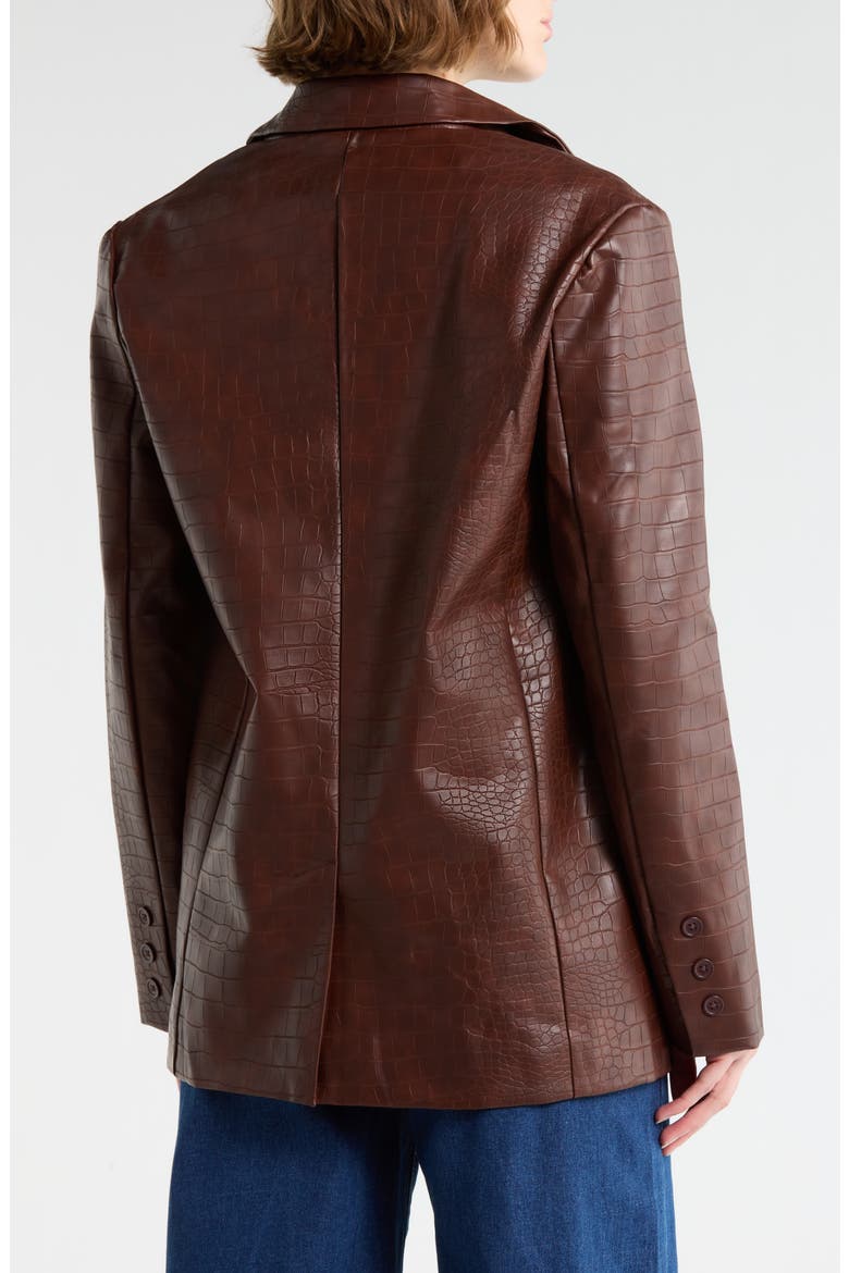 Croc Embossed Faux Leather Blazer, Alternate, color, CHOCOLATE