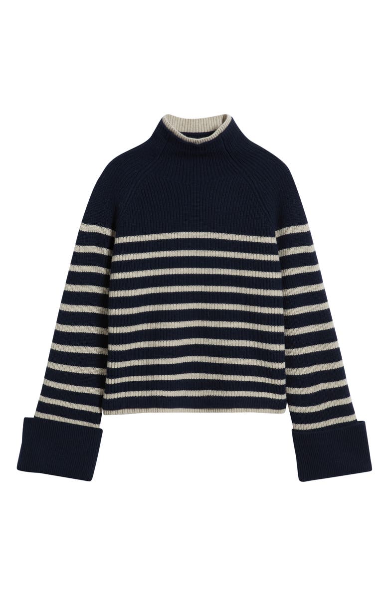 rag & bone Stripe Wool Cuff Sleeve Funnel Neck Sweater, Alternate, color, Navy