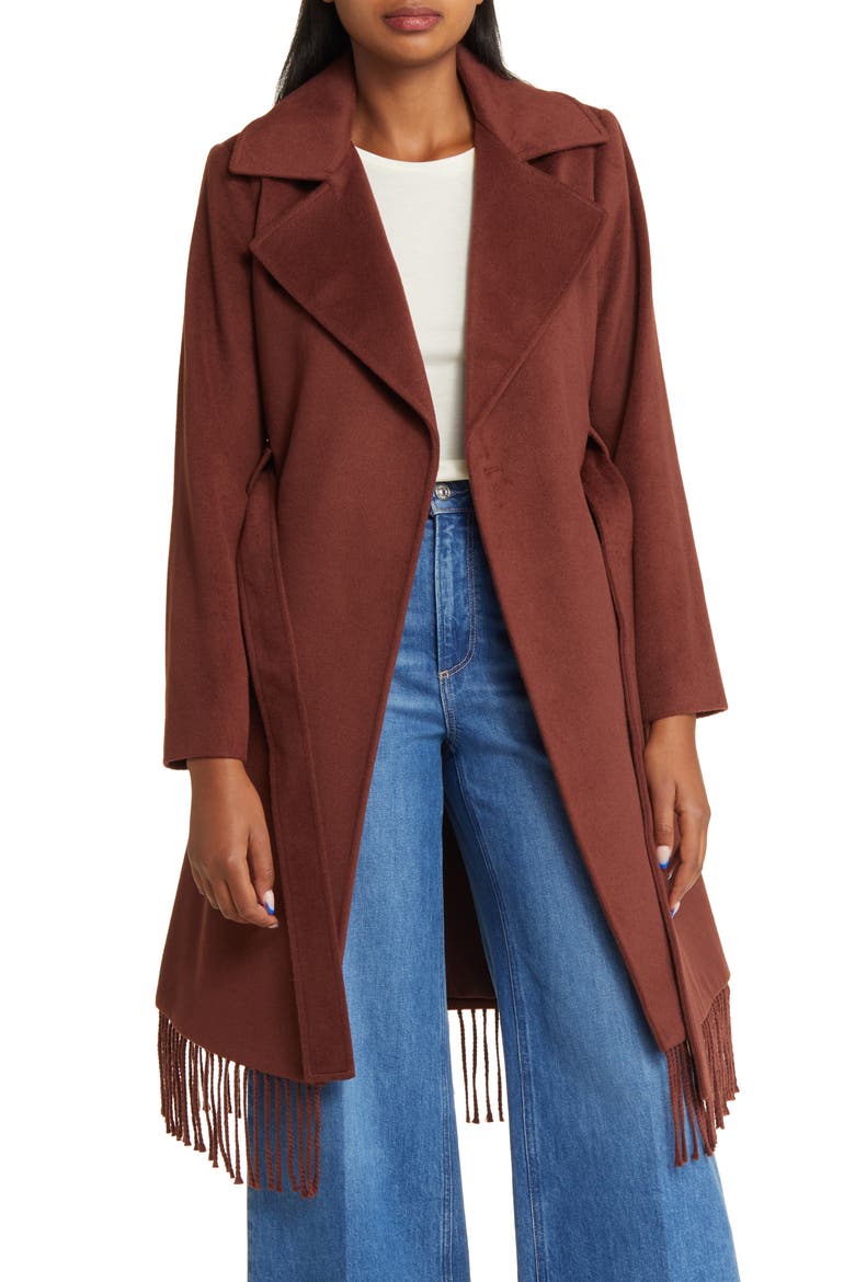 Fringe Wrap Coat, Alternate, color, CHESTNUT