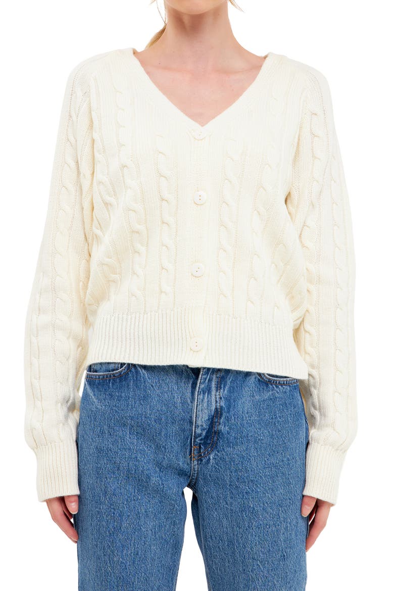 Cable Knit Cardigan, Alternate, color, IVORY
